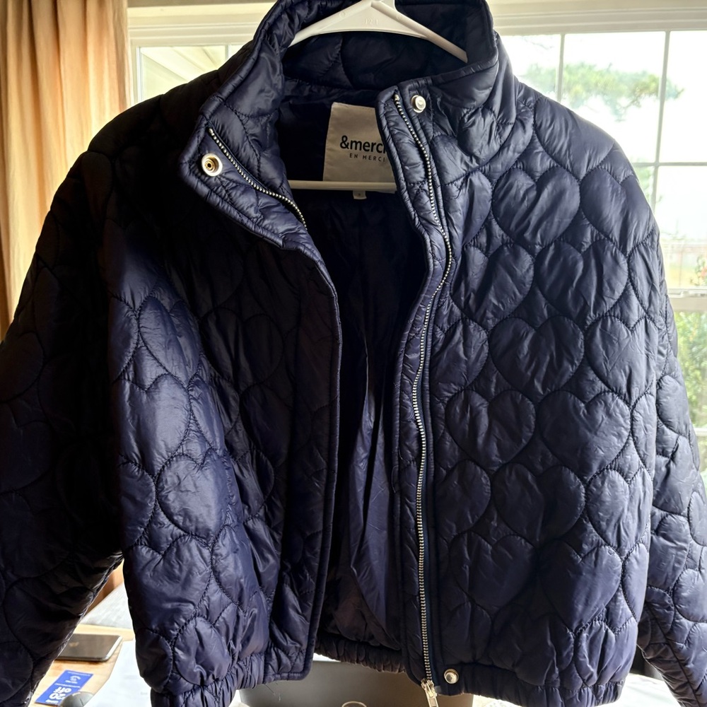 Dark Blue Quilted Puffer Jacket